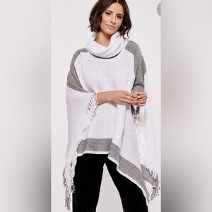 Grey & White Soft Turtleneck Poncho